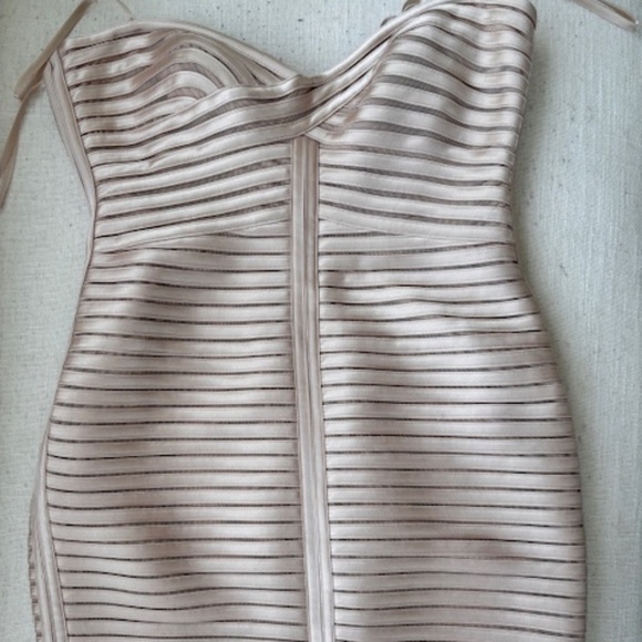 BCBG MaxAzria Lillie Champagne Bandage Strapless Dress - Picture 3 of 5